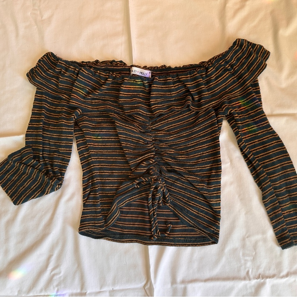 Off the shoulder green striped top